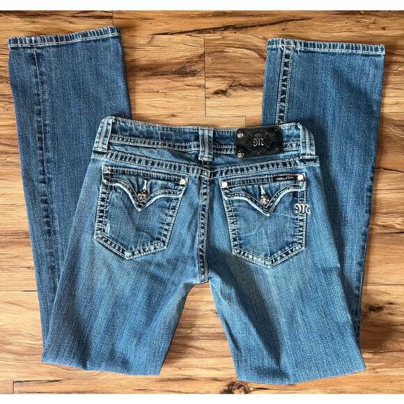 Vintage Low Rise Boot Cut Miss Me Jeans Size 31 #JP4009-2 Embellished Pockets - Picture 4 of 12